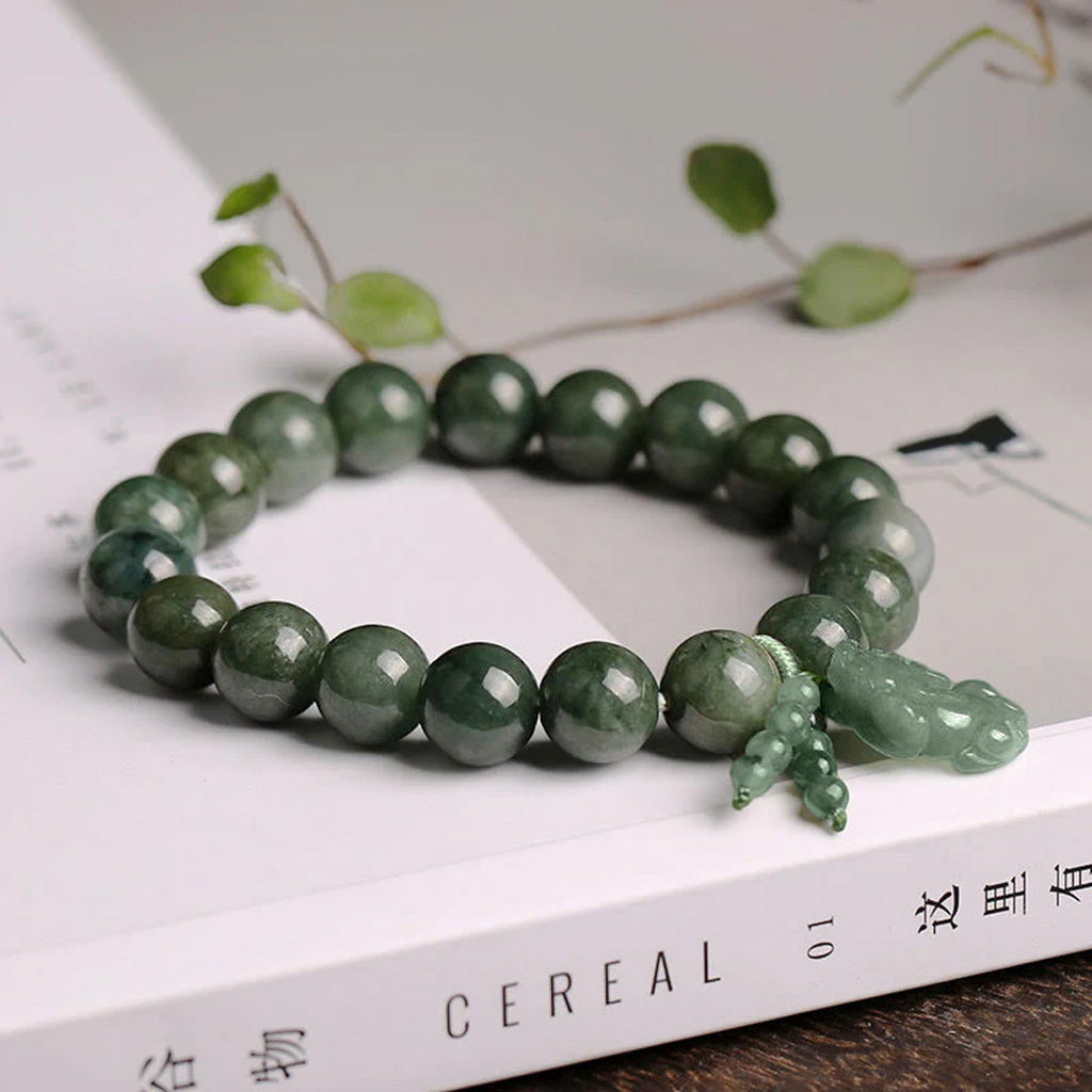 Natural Jade Pixiu Beaded Bracelet – Prosperity & Protection | Zen Ara Grove