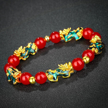 Thermo‑Color Changing Pixiu Obsidian Mantra Bracelet – Symbol of Protection and Fortune | Zen Ara Grove