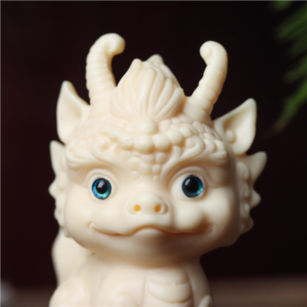 Hand-Carved Tagua Three Auspicious Beasts – Dragon, Qilin & Pixiu Figurine Set | Zen Ara Grove