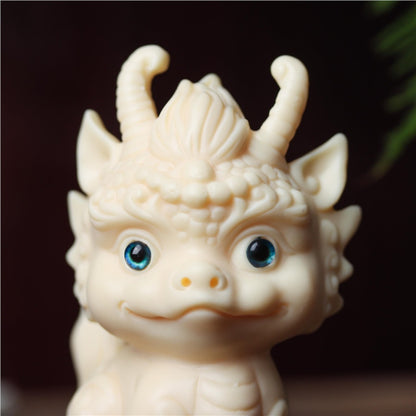 Hand-Carved Tagua Three Auspicious Beasts – Dragon, Qilin & Pixiu Figurine Set | Zen Ara Grove