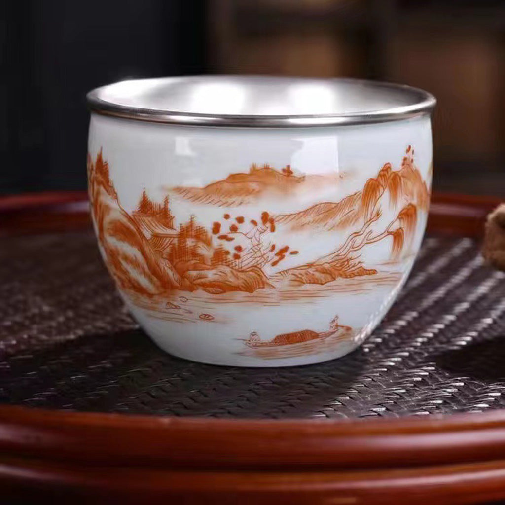 999 Silver Hammered Teacup – Dragon & Phoenix Design – Handcrafted Symbol of Strength and Harmony | Zen Ara Grove