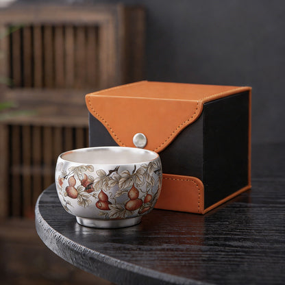 Handmade Silver Cup Gift Set – Sign of Prosperity & Harmony – Artistic Mountain Pattern | Zen Ara Grove