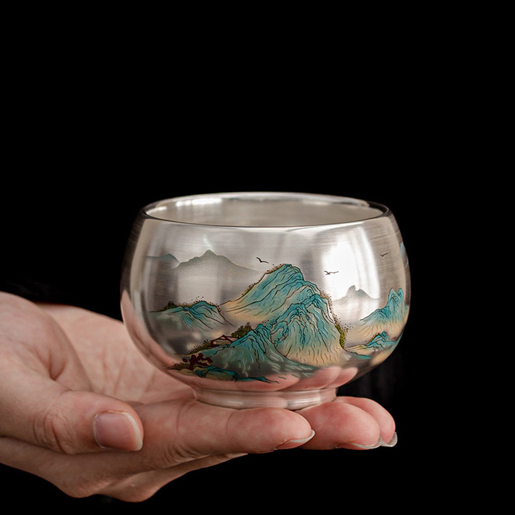 999 Silver Tea Cup – Emblem of Serenity & Blessing – Fine Hammered Finish | Zen Ara Grove