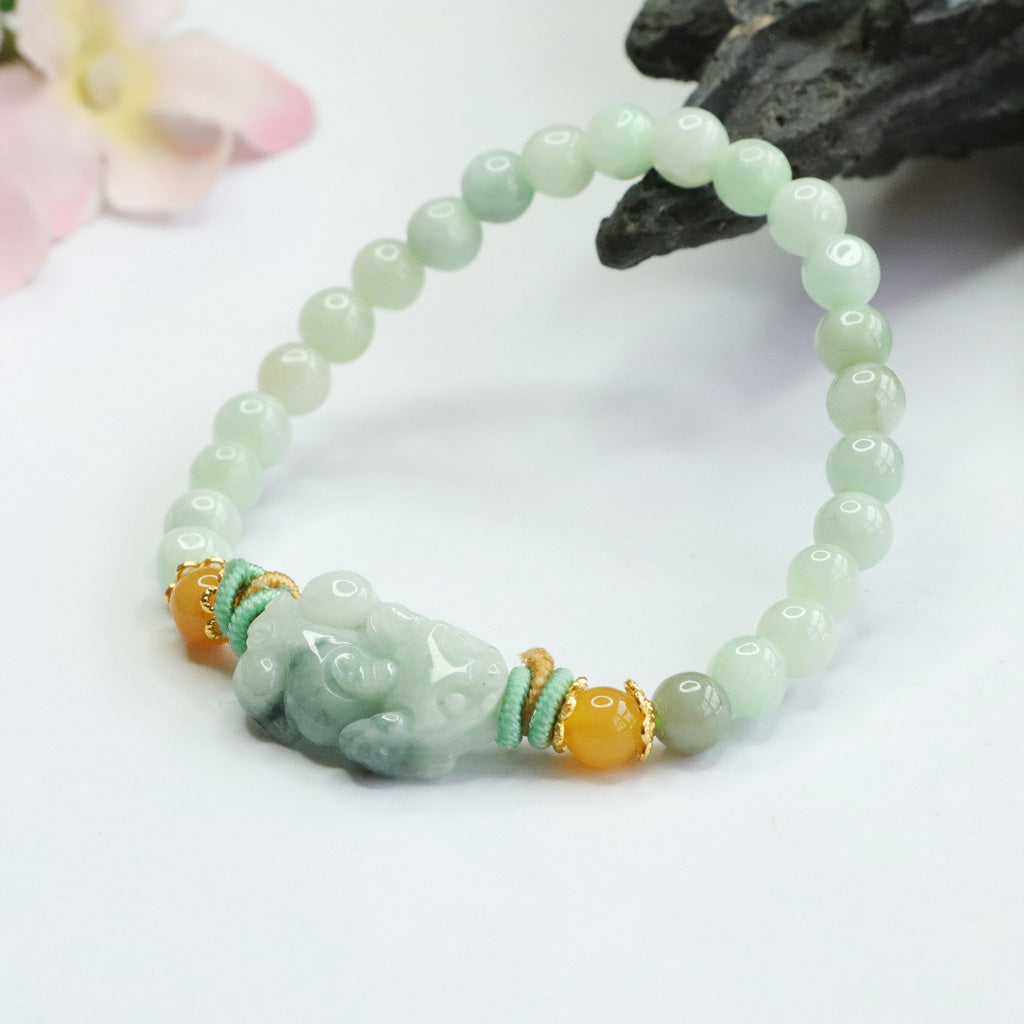 Hand‑Carved Jade Pixiu Beaded Bracelet — Meaning of Prosperous Blessing | Zen Ara Grove