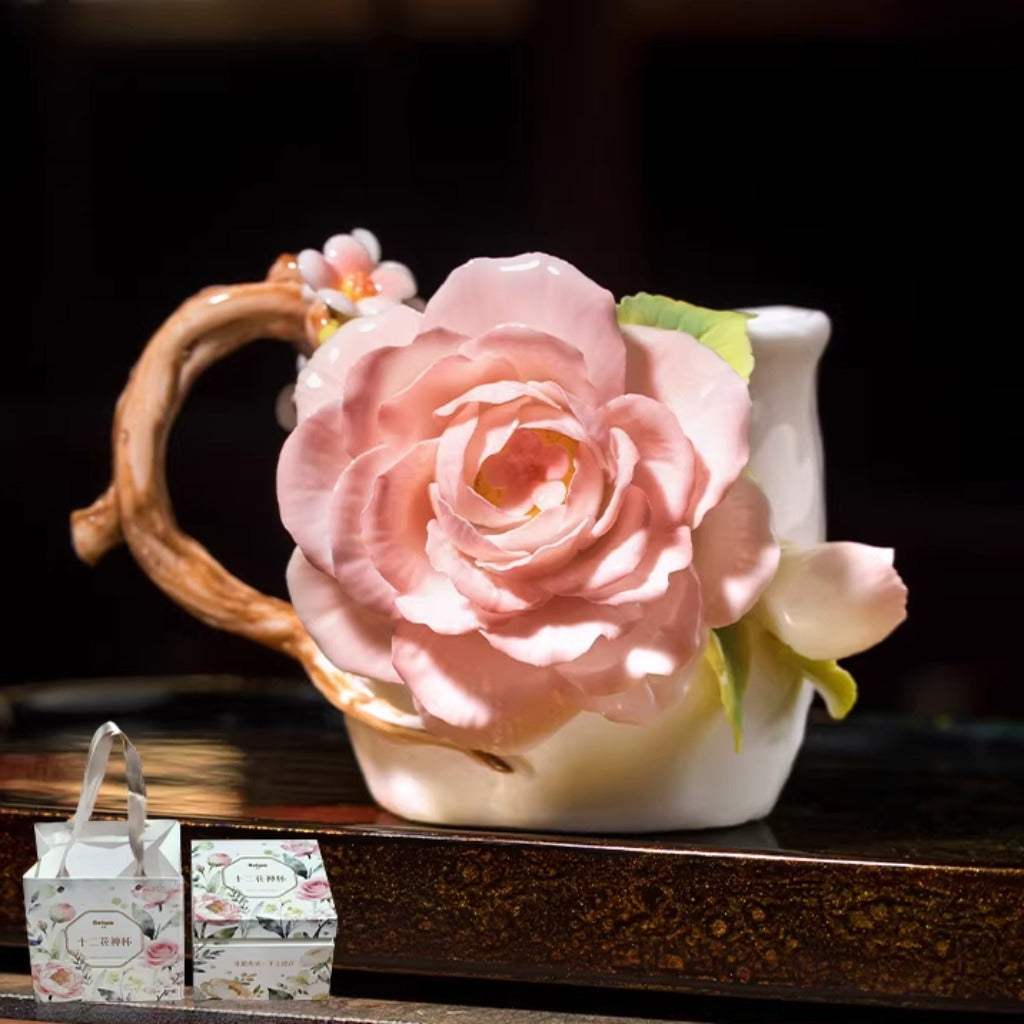 Handcrafted Heritage Porcelain Cup – Roses Blooming from the Surface | Zen Ara Grove