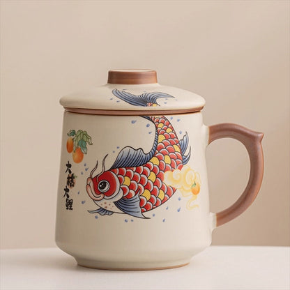Ru Kiln Glaze Ceramic Teacup – Animal & Nature Motifs, Symbol of Harmony and Good Fortune | Zen Ara Grove
