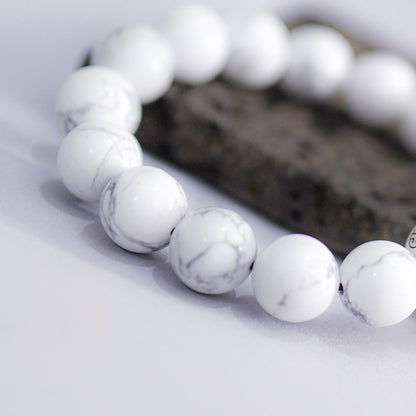 White Turquoise & Map Stone Bracelet with Taoist "Rain Gradual Ear"Beads – Symbol of Protection, Purification & Inner Harmony | Zen Ara Grove