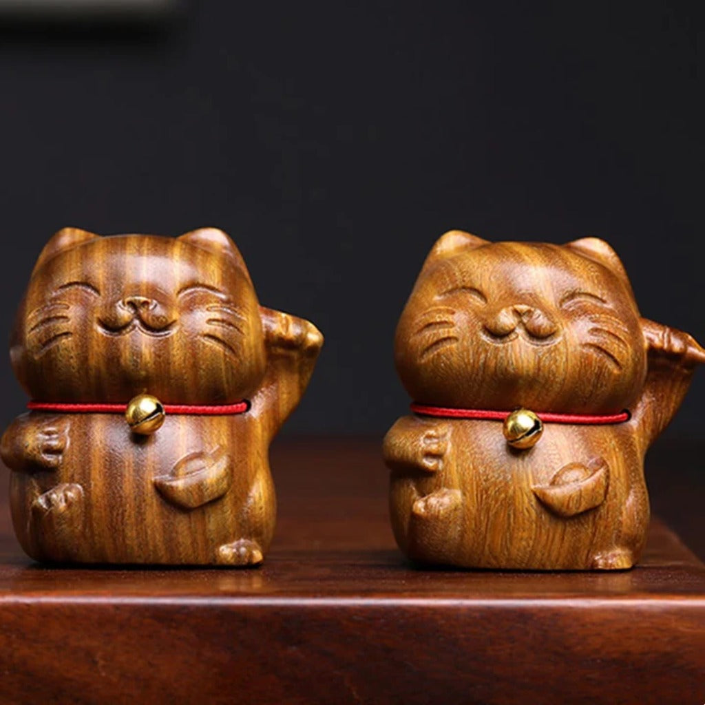 Green Sandalwood Small Mini Cute Lucky Cat Peace Decorations| Zen Ara Grove