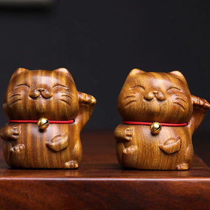 Green Sandalwood Small Mini Cute Lucky Cat Peace Decorations| Zen Ara Grove