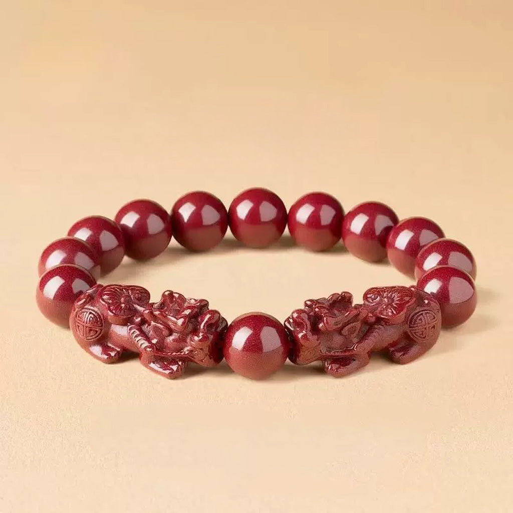 Red Cinnabar Pixiu Beaded Bracelet – Protection & Prosperity | Zen Ara Grove