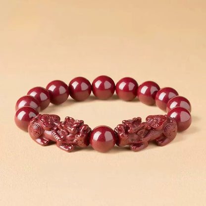 Red Cinnabar Pixiu Beaded Bracelet – Protection & Prosperity | Zen Ara Grove