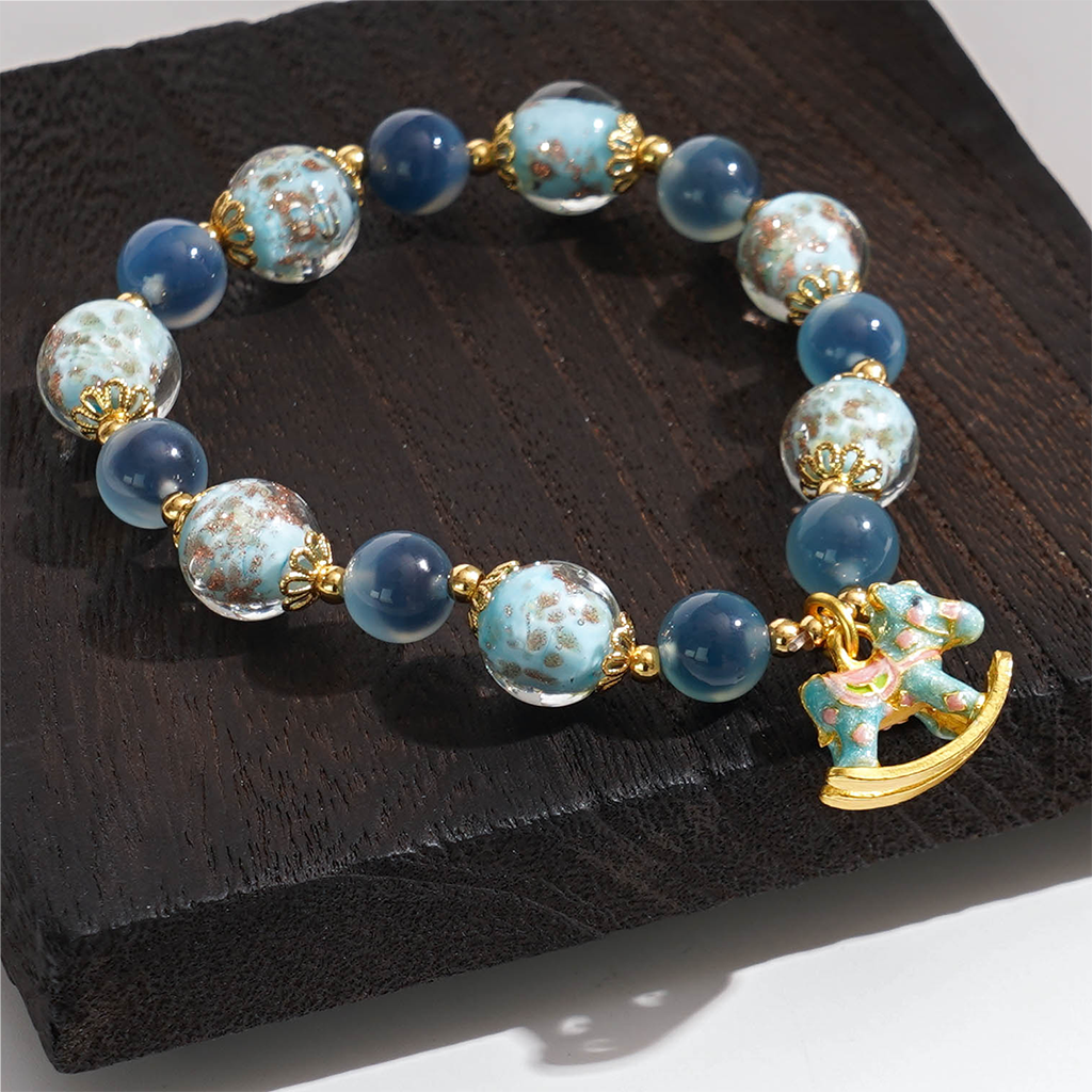 LIMITED TIME OFFER-Handcrafted Blue Agate and Luminous Glass Bead Bracelet –  A Symbol of Joy and Protection | Zen Ara Grove