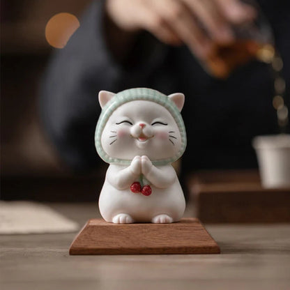 Lucky Cute Cat In Scarf Ceramic Figurine Decoration  | Zen Ara Grove