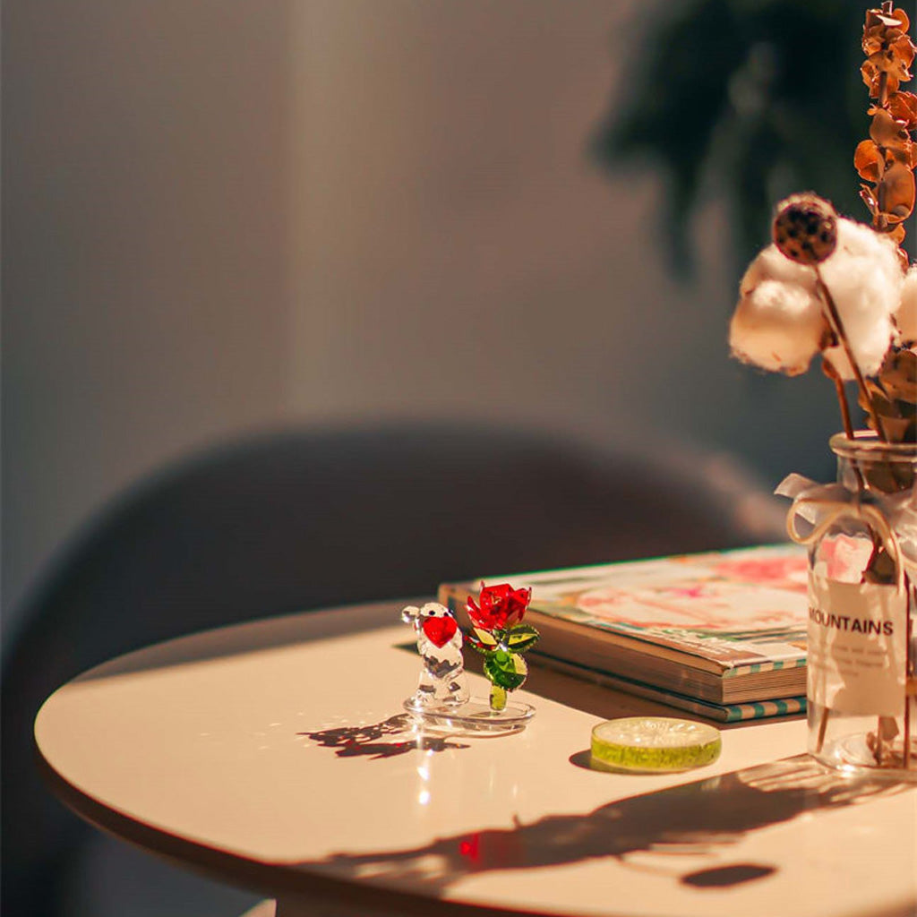 Crystal Glass Bear with Rose – A Heartfelt Gift of Love and Devotion | Zen Ara Grove