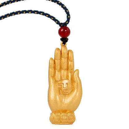 Handcrafted Blue Cord Buddha Palm Necklace – Vow Gesture for Compassion & Fearless Gesture for Courage | Zen Ara Grove