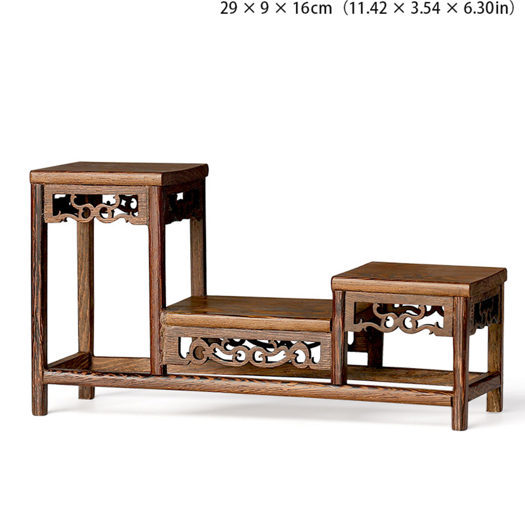 Handcrafted Macassar Ebony Tiered Display Stand – Elegant Heritage for Tea Sets, Bonsai & Collectibles | Zen Ara Grove