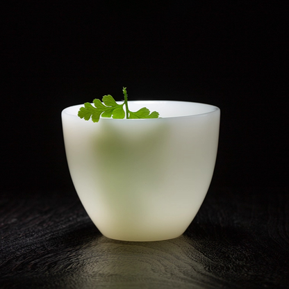 Ice Jade Glaze Porcelain Teacup – Smooth Sheep Fat Luster | Zen Ara Grove