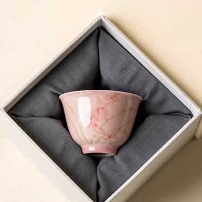 Pink Hand-Painted Magnolia Ceramic Teacup – Artistic Color Glaze Drinkware | Zen Ara Grove