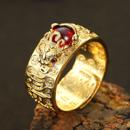 Garnet Pixiu Open Ring – Symbol of Wealth, Protection & Wisdom | Zen Ara Grove