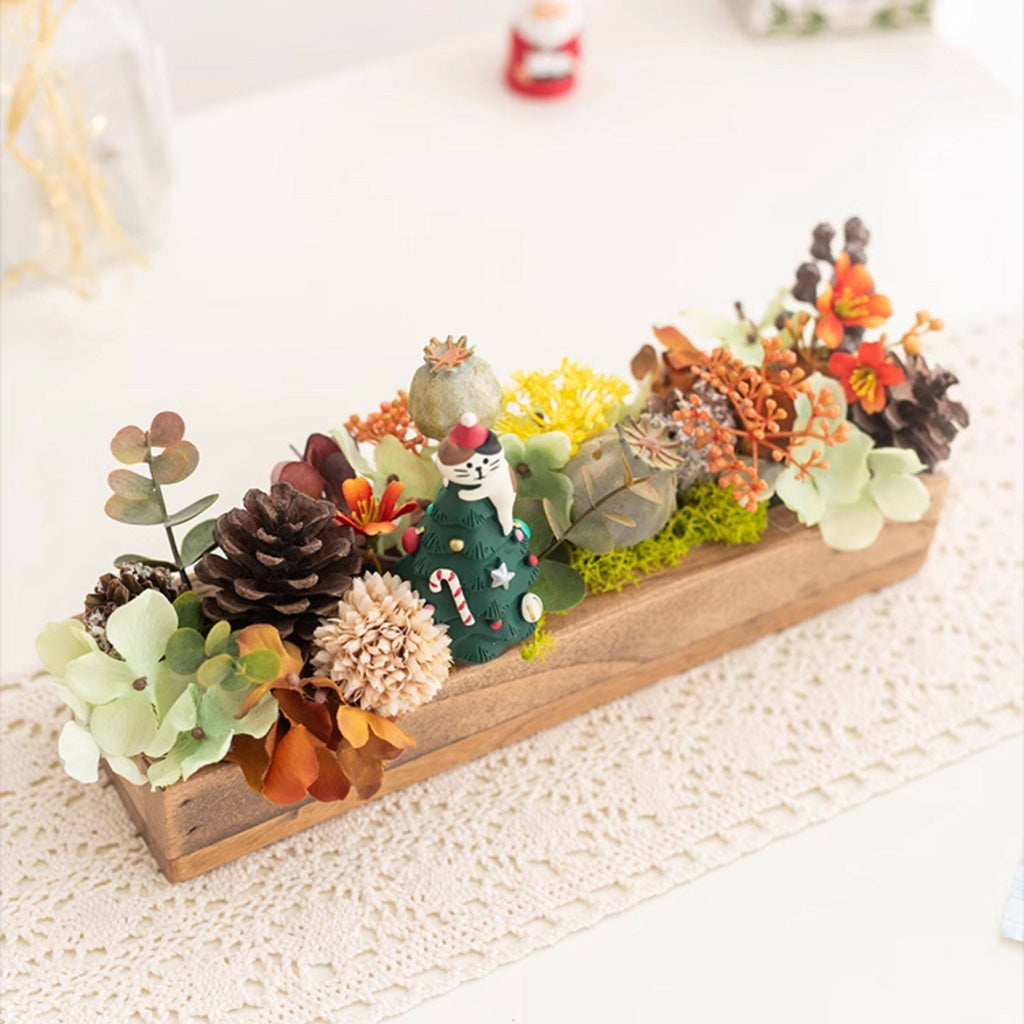 Handmade Silk Blossom Décor with Wooden Planter – Serenity in Bloom | Zen Ara Grove