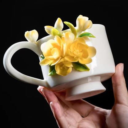 Handcrafted Heritage Porcelain Cup – Roses Blooming from the Surface | Zen Ara Grove