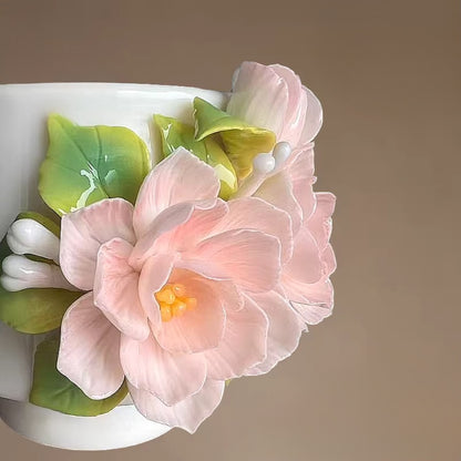 Handcrafted Heritage Ceramic Cup – Jasmine Blossoms Blooming from the Surface | Zen Ara Grove