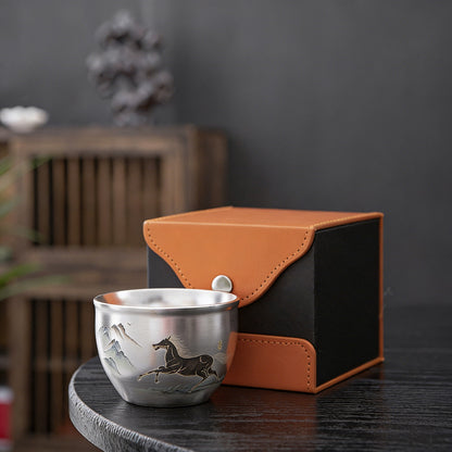 Handmade Silver Cup Gift Set – Sign of Prosperity & Harmony – Artistic Mountain Pattern | Zen Ara Grove