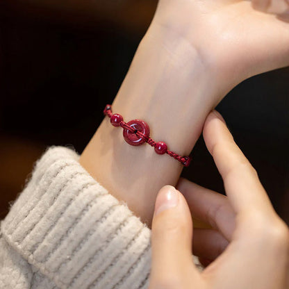Adjustable Cinnabar Peace Buckle Cord Bracelet — Balance & Good Wishes