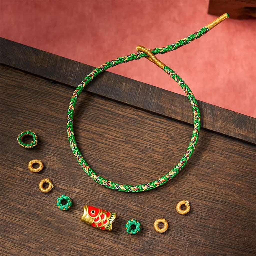 Adjustable Hand-Braided Koi Bracelet with Gold-Tone Details — Perseverance & Good Fortune