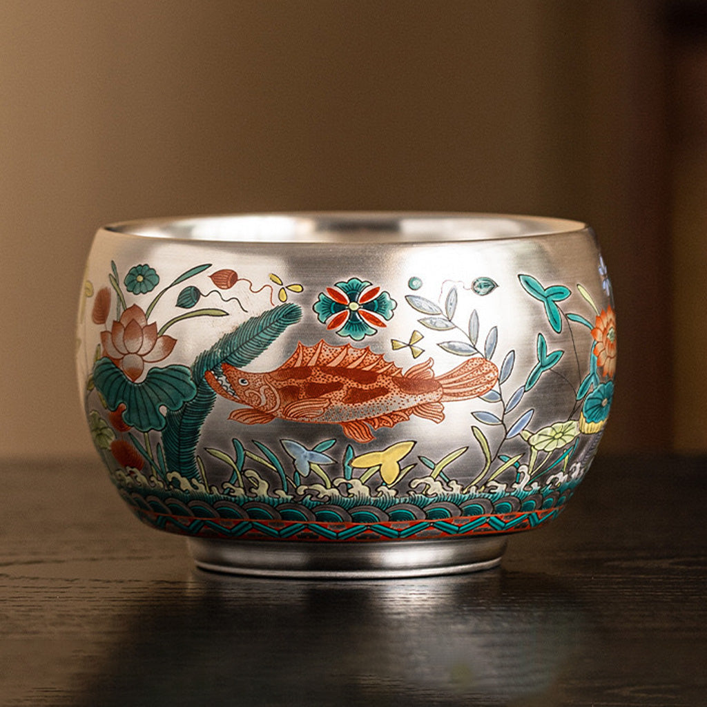 999 Silver Tea Cup – Emblem of Serenity & Blessing – Fine Hammered Finish | Zen Ara Grove