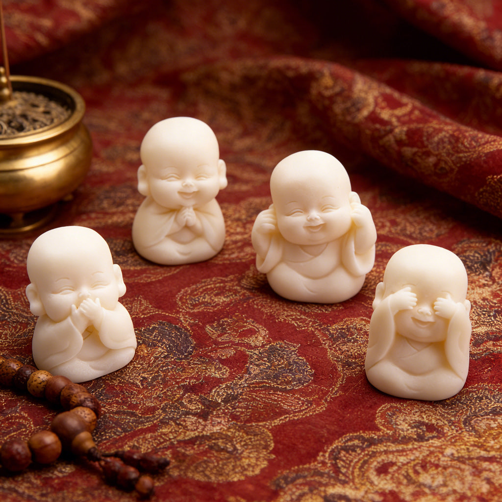 Limited Time Offer · Hand-Carved Tagua Nut "The Four Little Zen Monks" Figurines | Zen Ara Grove