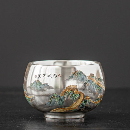 999 Silver Tea Cup – Emblem of Serenity & Blessing – Fine Hammered Finish | Zen Ara Grove