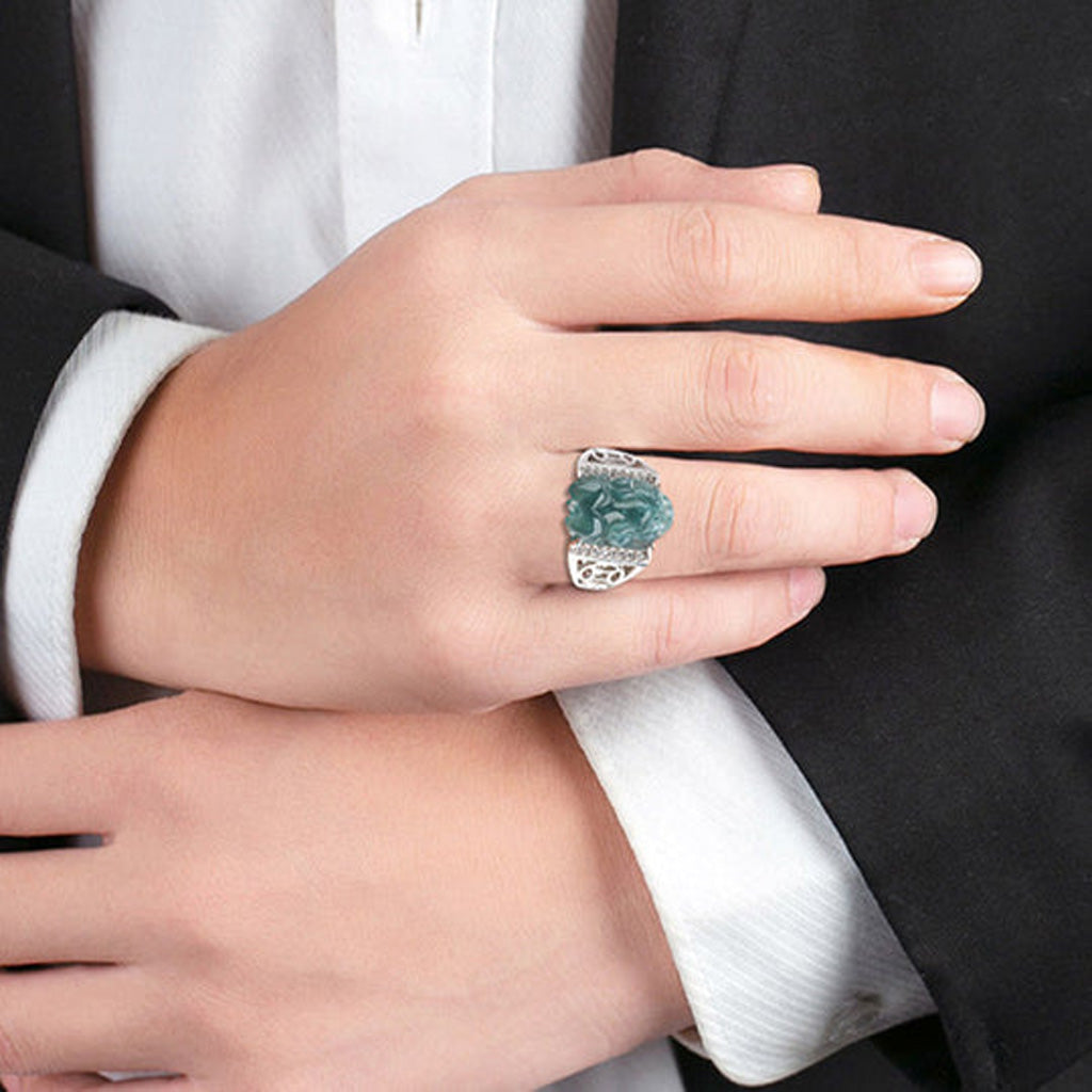 S925 Sterling Silver Adjustable Jade Pixiu Ring – Wealth & Protection | Zen Ara Grove