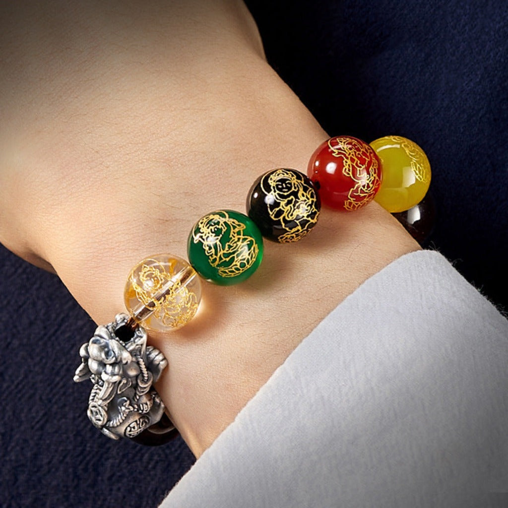 Lucky Wealth Bracelet – Natural Tiger Eye & Agate with Silver Pixiu | Zen Ara Grove