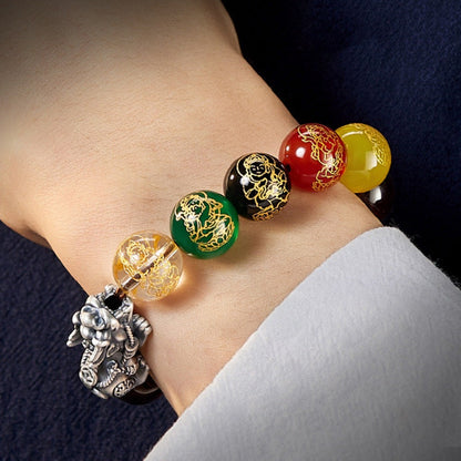 Lucky Wealth Bracelet – Natural Tiger Eye & Agate with Silver Pixiu | Zen Ara Grove
