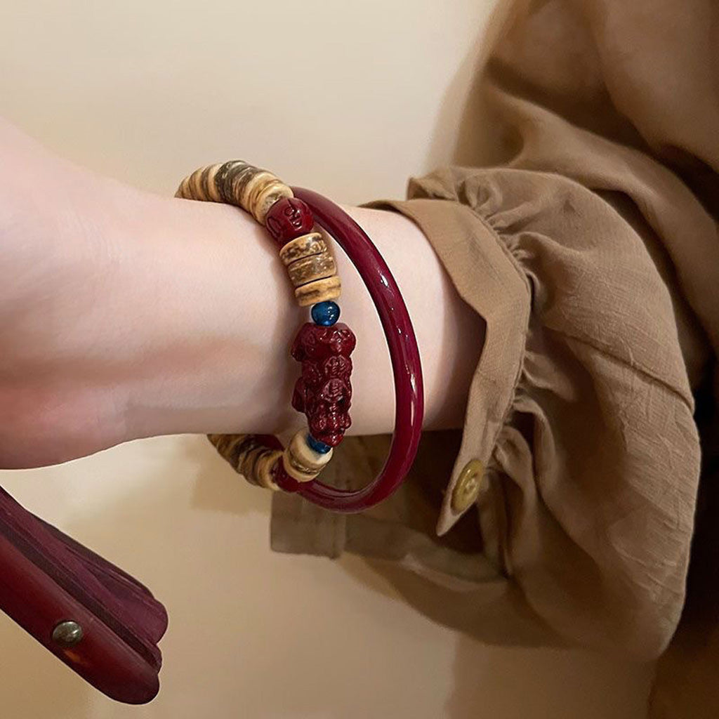 Limited Time Offer · Coconut Shell & Cinnabar Pixiu Layered Bracelet Set – Charm of Prosperity | Zen Ara Grove