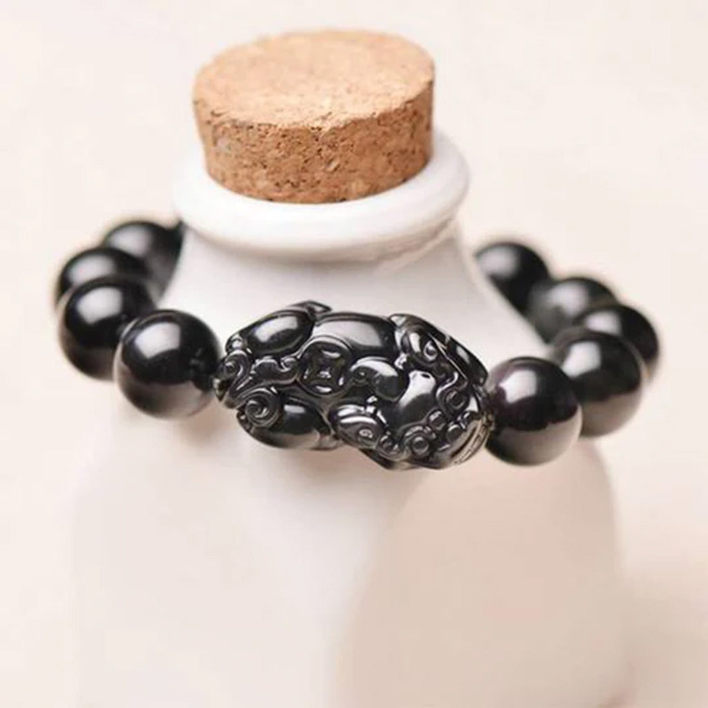 Obsidian Pixiu Bead Bracelet – Symbol of Wealth & Protection | Zen Ara Grove