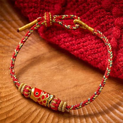Adjustable Hand-Braided Koi Bracelet with Gold-Tone Details — Perseverance & Good Fortune