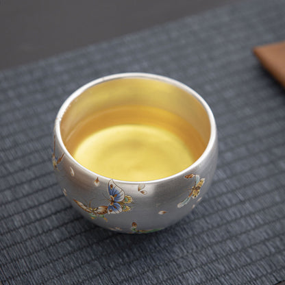 Handmade Silver Cup Gift Set – Sign of Prosperity & Harmony – Artistic Mountain Pattern | Zen Ara Grove