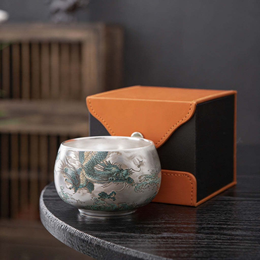 Handmade Silver Cup Gift Set – Sign of Prosperity & Harmony – Artistic Mountain Pattern | Zen Ara Grove