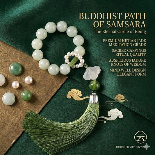 LIMITED TIME OFFER · Tranquil Finger Mala – Jade Beads, Cloud Motif, and Flowing Tassel | Zen Ara Grove