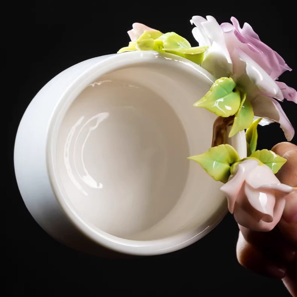Handcrafted Heritage Porcelain Cup – Roses Blooming from the Surface | Zen Ara Grove
