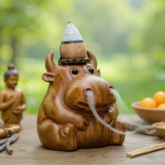 Lucky Ox Incense Burner — Hand-carved Green Sandalwood Figurine | Zen Ara Grove