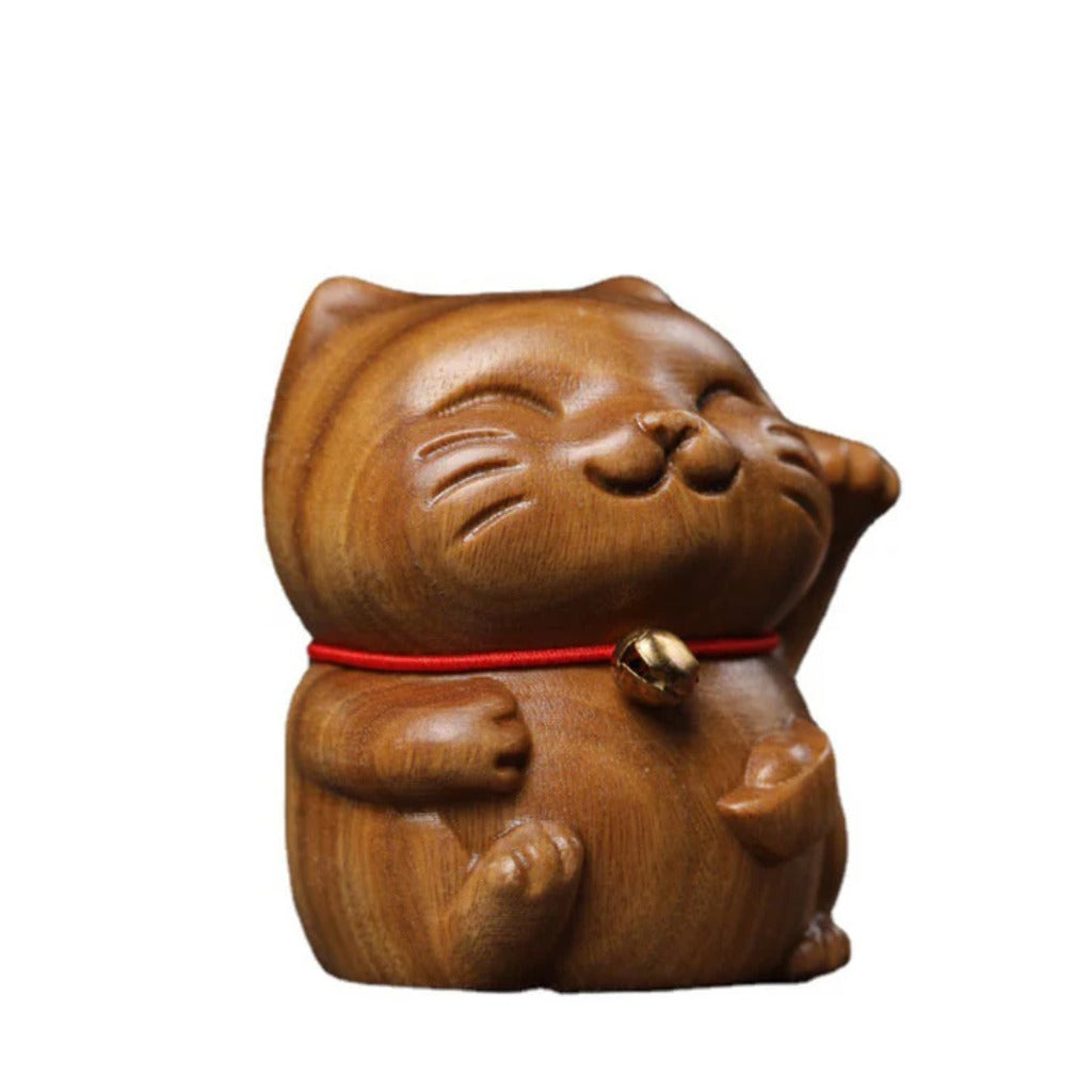Green Sandalwood Small Mini Cute Lucky Cat Peace Decorations| Zen Ara Grove