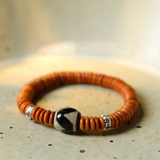 Zen Earth Tones Bracelet - Tiger Dzi & Olive Beads