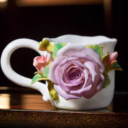 Handcrafted Heritage Porcelain Cup – Roses Blooming from the Surface | Zen Ara Grove