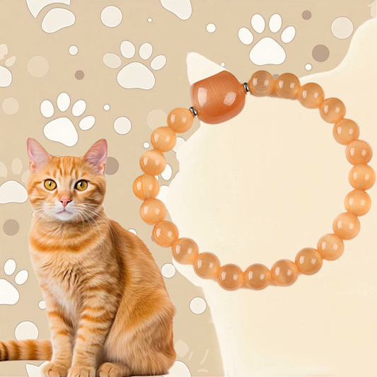 Orange Cat Bracelet – Cat’s Eye Stone Beads with Playful Kitty Charm | Zen Ara Grove