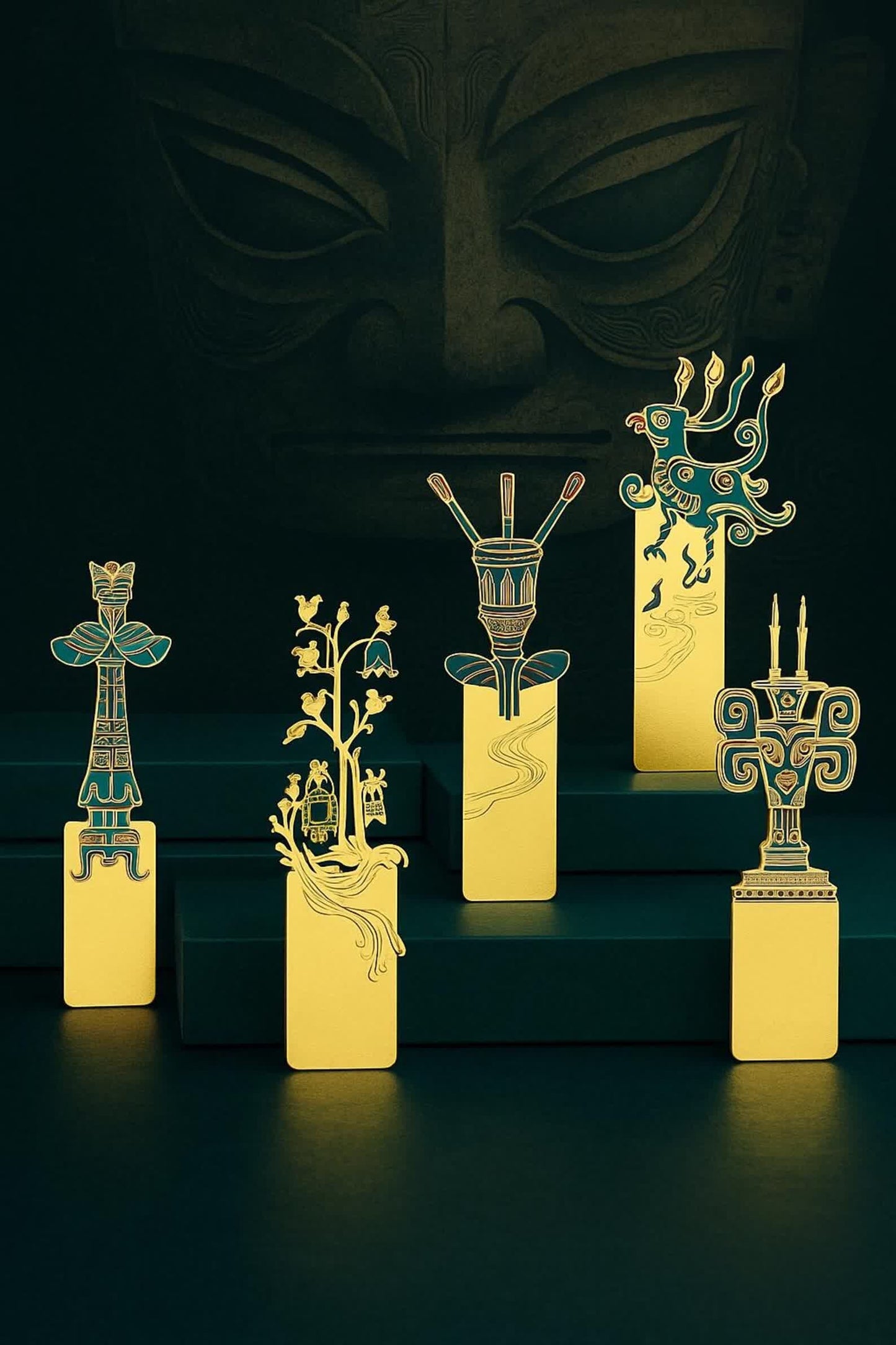 Metal Bookmark Inspired by Sanxingdui Civilization – Artistic Cultural Heritage Keepsake | Zen Ara Grove