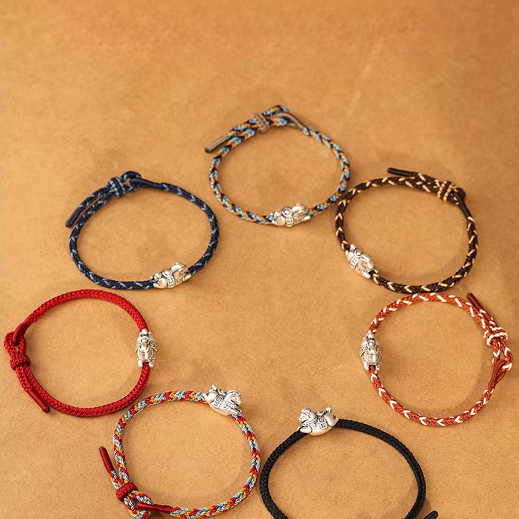 Sterling Silver Horse Charm Bracelet – Adjustable Braided Cord for Good Fortune | Zen Ara Grove
