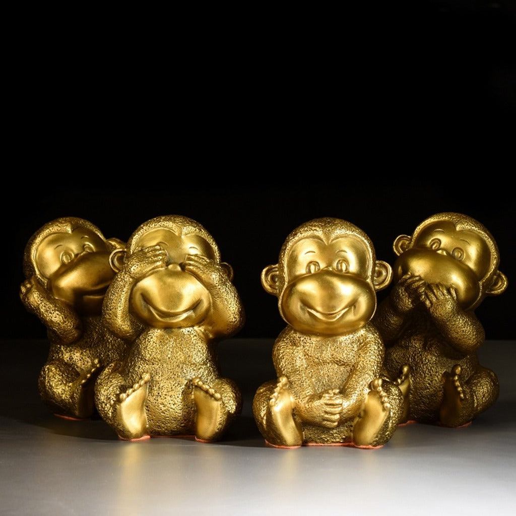 Zodiac Brass Monkey Statues – "Four-Nos" Wisdom & Mindfulness Décor | Zen Ara Grove